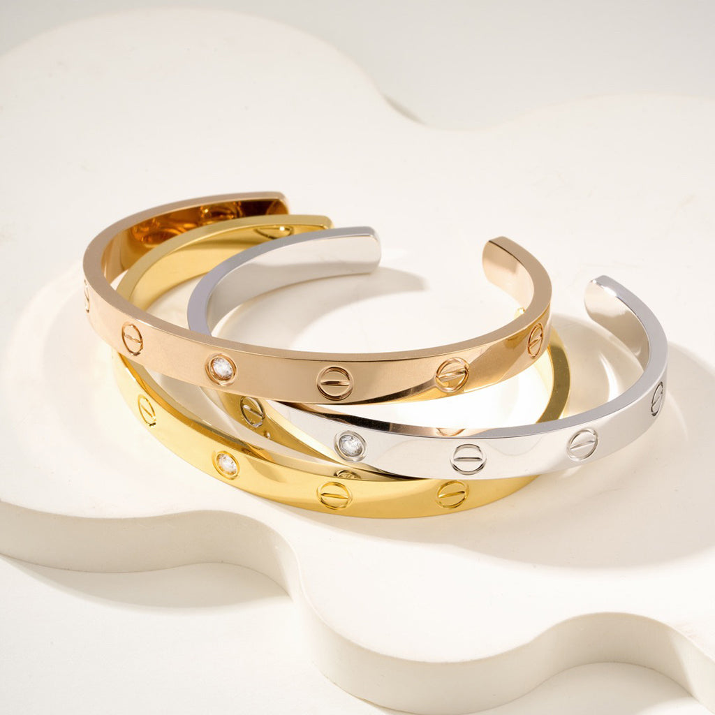 [⭐JeweliWhal]LOVE BRACELET 6.1MM 1 DIAMOND OPEN CUFF