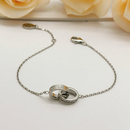 [⭐JeweliWhal]LOVE DOUBLE RING HALF DIAMOND BRACELET
