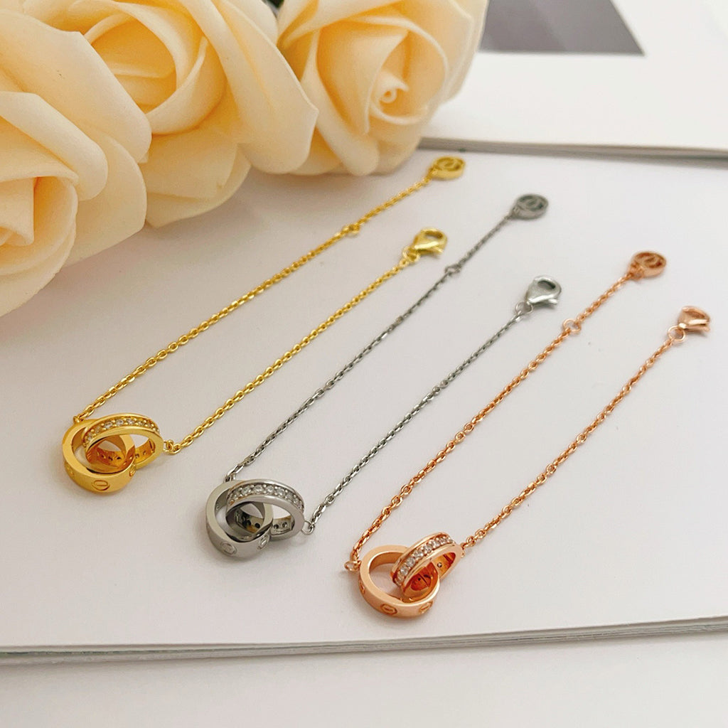 [⭐JeweliWhal]LOVE DOUBLE RING HALF DIAMOND BRACELET