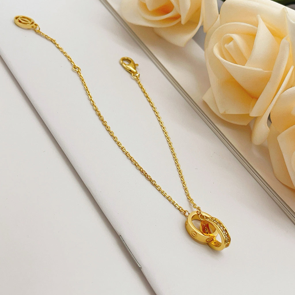 [⭐JeweliWhal]LOVE DOUBLE RING HALF DIAMOND BRACELET