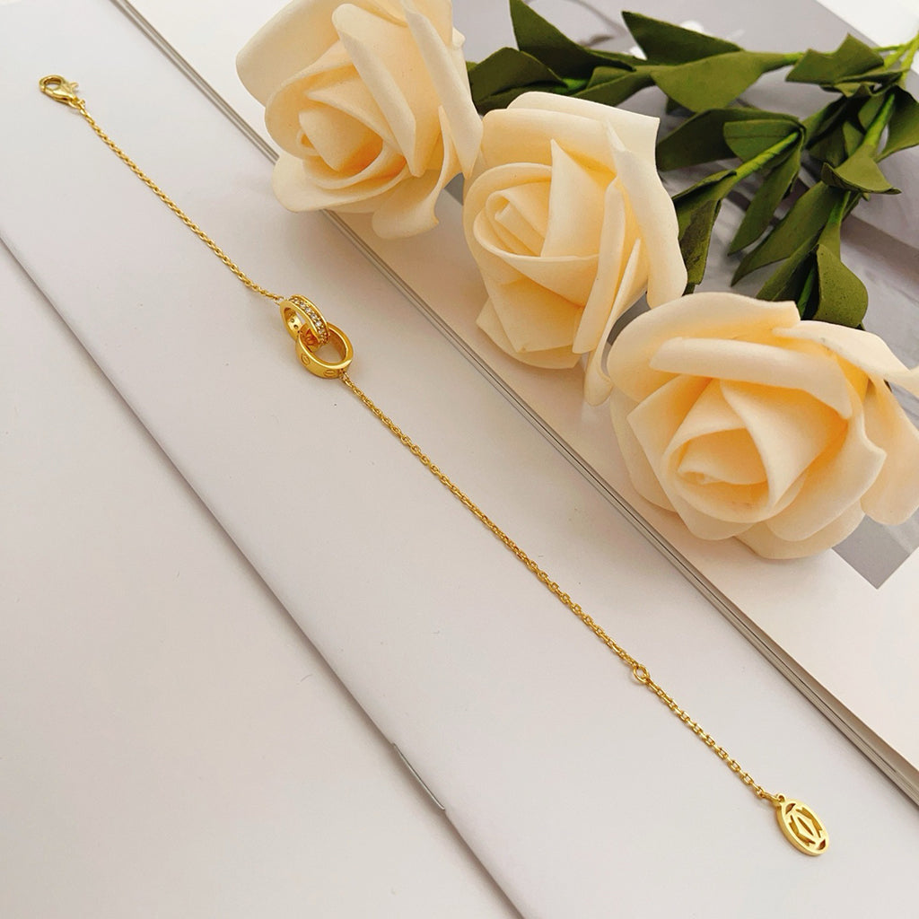 [⭐JeweliWhal]LOVE DOUBLE RING HALF DIAMOND BRACELET
