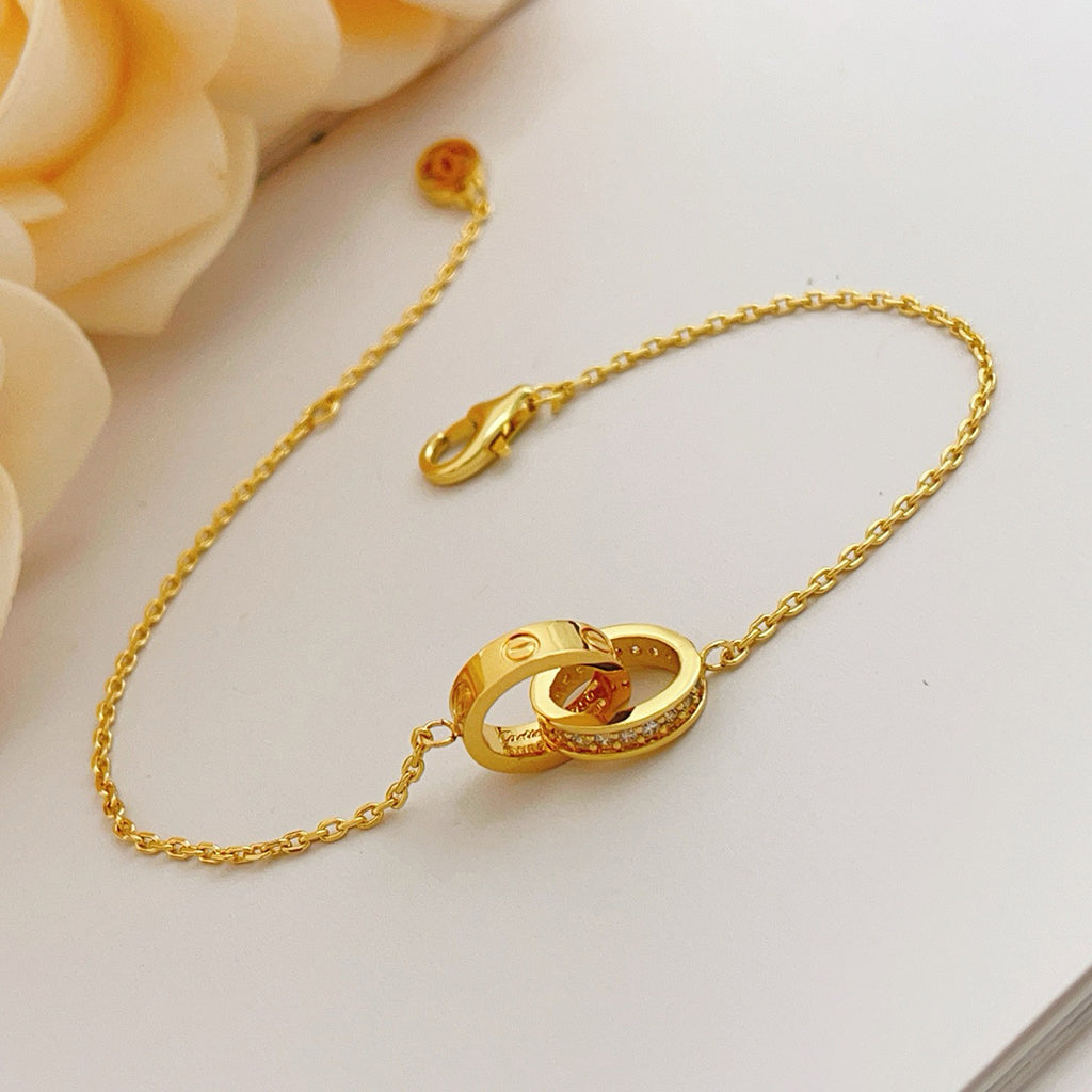 [⭐JeweliWhal]LOVE DOUBLE RING HALF DIAMOND BRACELET