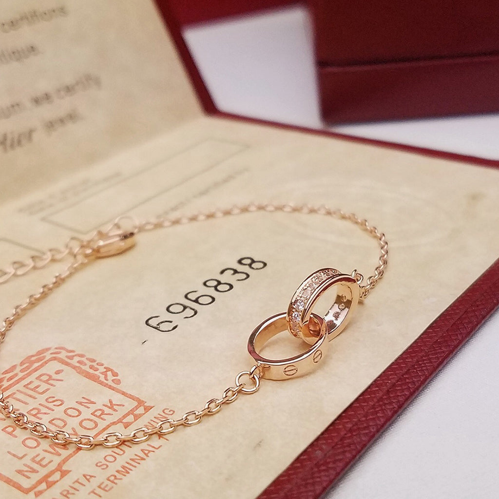 [⭐JeweliWhal]LOVE DOUBLE RING HALF DIAMOND BRACELET