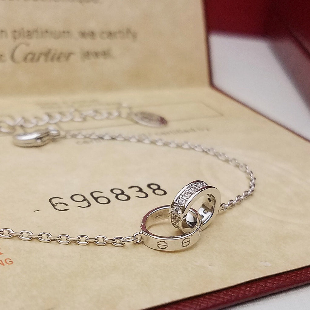 [⭐JeweliWhal]LOVE DOUBLE RING HALF DIAMOND BRACELET