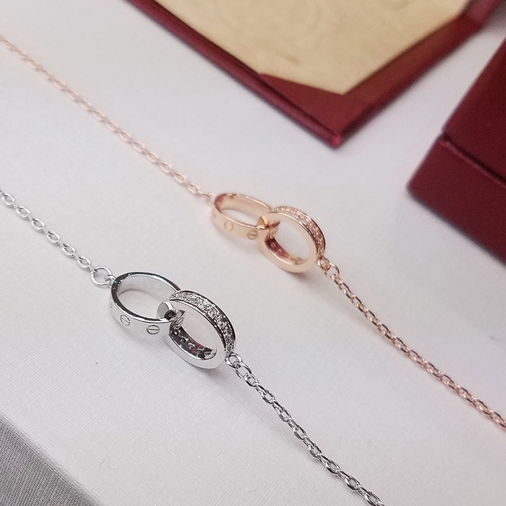 [⭐JeweliWhal]LOVE DOUBLE RING HALF DIAMOND BRACELET
