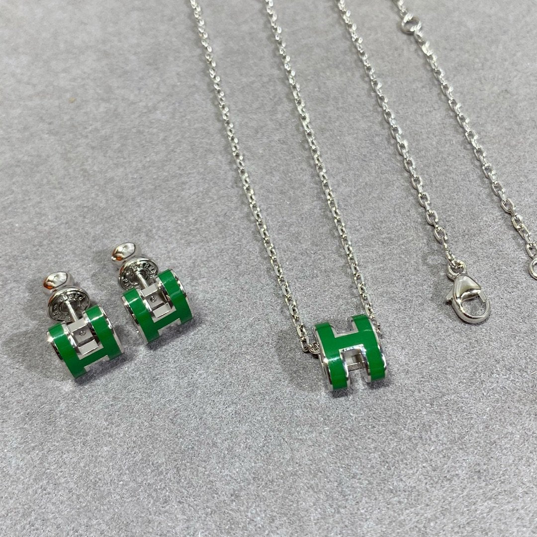 [LUXORA]POP H GREEN NECKLACE SILVER AND GOLD