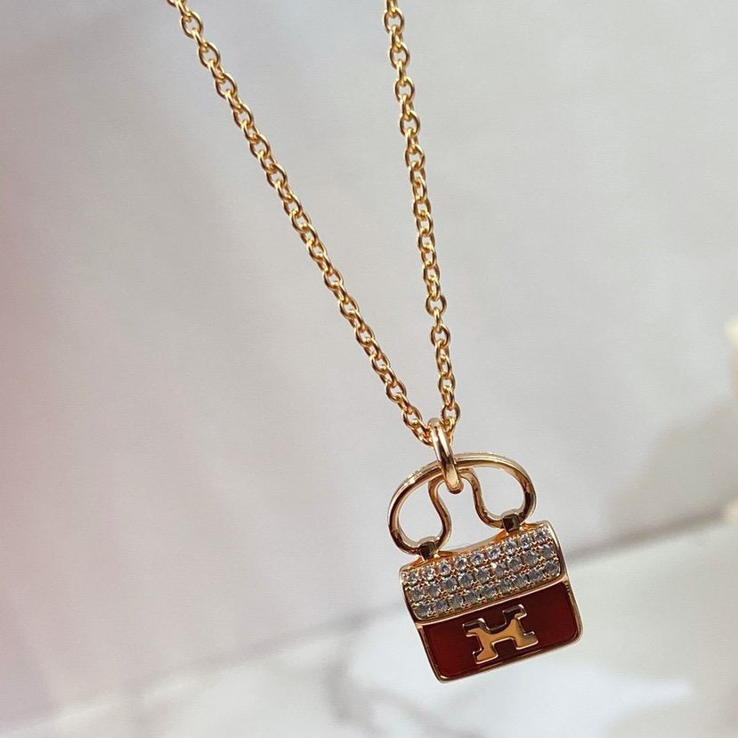 [LUXORA]CONSTANCE RED PEDANT PINK GOLD NECKLACE