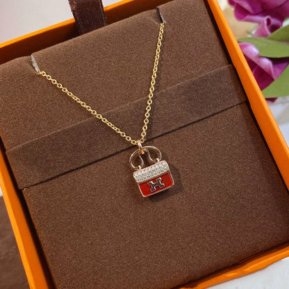 [LUXORA]CONSTANCE RED PEDANT PINK GOLD NECKLACE