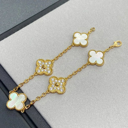 [LUXORA]CLOVER WHITE PEARL MOP 5 MOTIF BRACELET COLLECTION