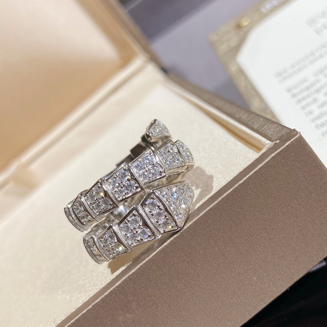 [LUXORA]SERPENTI DOUBLE RING SILVER DIAMOND PAVED