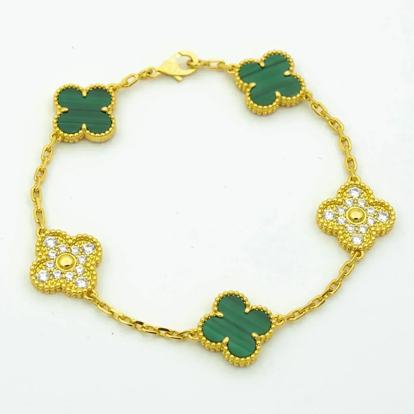 [LUXORA] CLOVER 5 MOTIF MALACHITE BRACELET COLLECTION