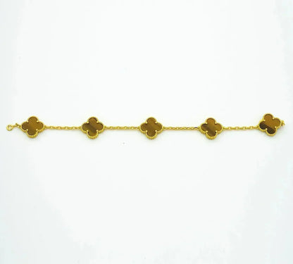 [LUXORA] CLOVER 5 MOTIFS TIGER EYE BRACELET COLLECTION