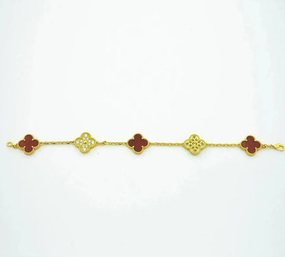 [LUXORA] CLOVER 5 MOTIF RED CORNELIAN BRACELET COLLECTION