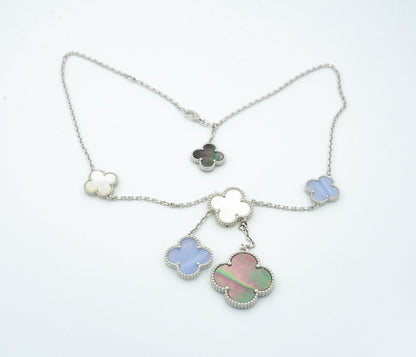 [LUXORA]CLOVER MOP CHALCEDONY NECKLACE SILVER 6 MOTIF