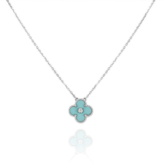 [LUXORA]CLOVER 1 DIAMANT HELLBLAUE SILBERHALSKETTE