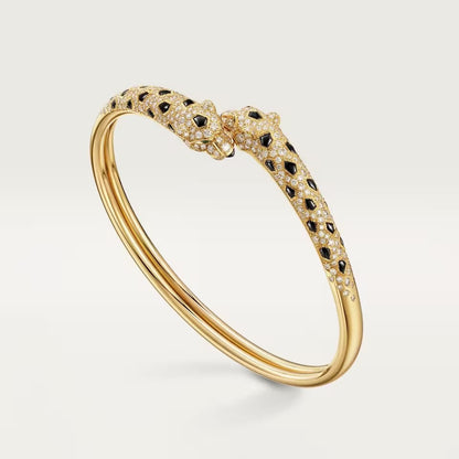 [⭐JeweliWhal]PANTHERE DOUBLE HEADED HALF DIAMOND OPEN BRACELET