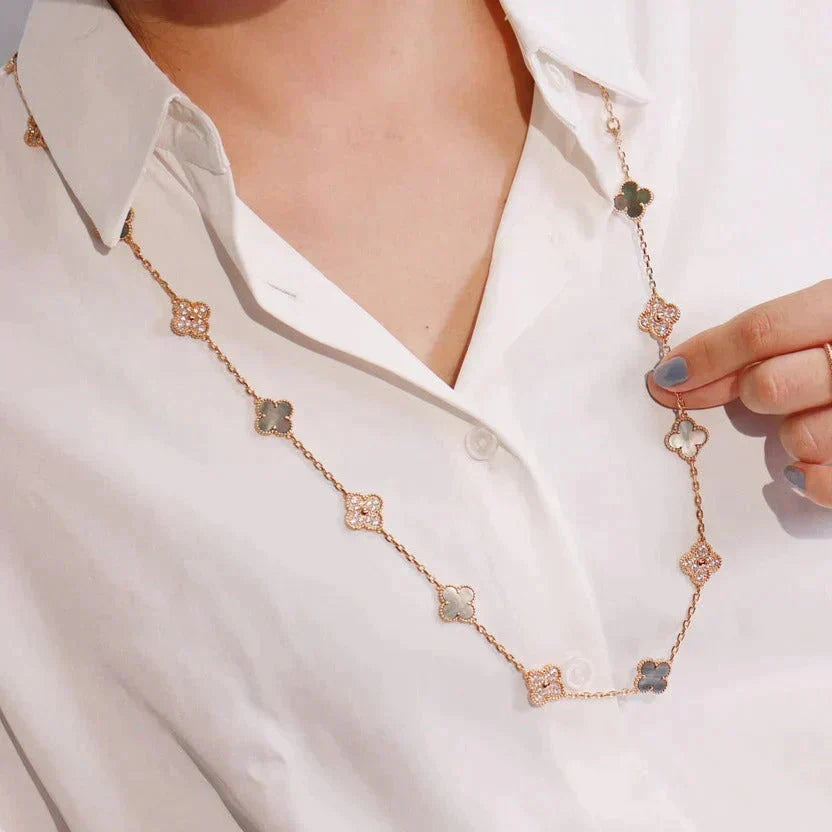 [LUXORA]CLOVER 20 MOTIFS DARK MOP DIAMOND  NECKLACE