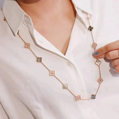 [LUXORA]CLOVER 20 MOTIFS DARK MOP DIAMOND  NECKLACE