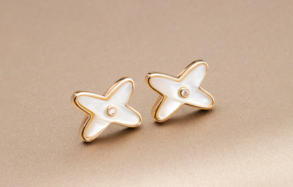 [LUXORA]JEUX DE WHITE MOP ROSE GOLD DIAMOND EARRINGS
