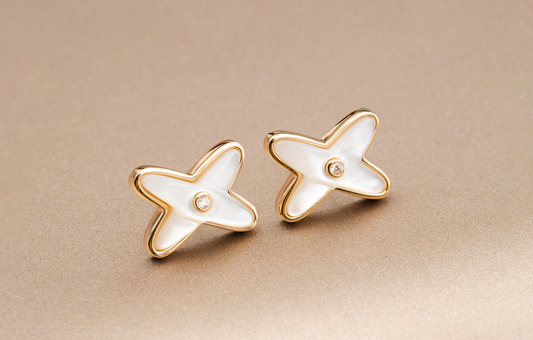 [LUXORA]JEUX DE WHITE MOP PINK GOLD DIAMOND EARRINGS
