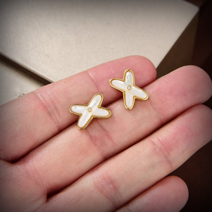 [LUXORA]JEUX DE WHITE MOP GOLD DIAMOND EARRINGS