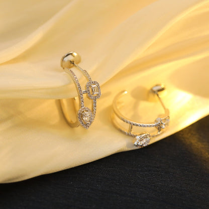 [LUXORA]CREOLES MY TWIN 2 RANGS SILVER DIAMOND EARRINGS