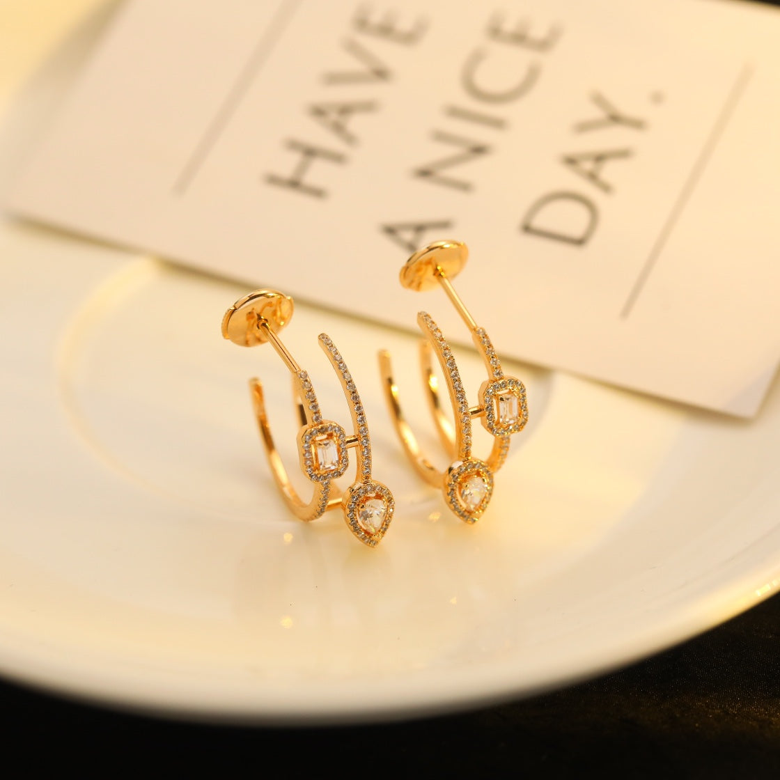 [LUXORA]CREOLES MY TWIN 2 RANGS SILVER DIAMOND EARRINGS