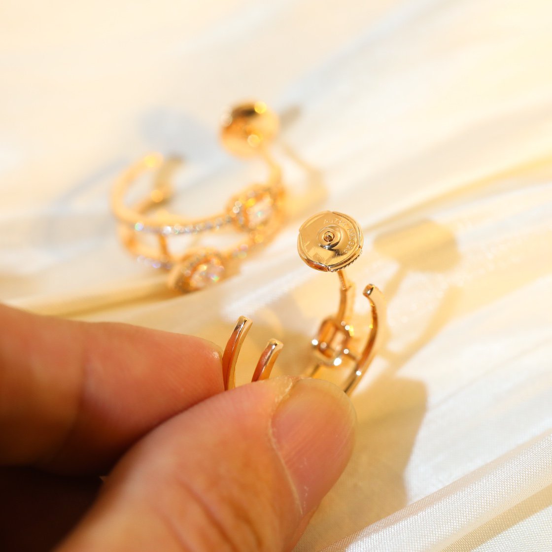 [LUXORA]CREOLES MY TWIN 2 RANGS SILVER DIAMOND EARRINGS
