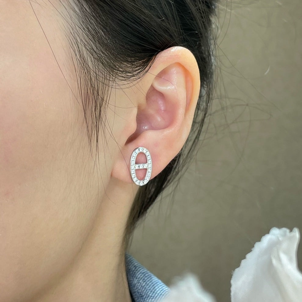 [LUXORA]HM FULL DIAMOND PIG NOSE STUD EARRINGS