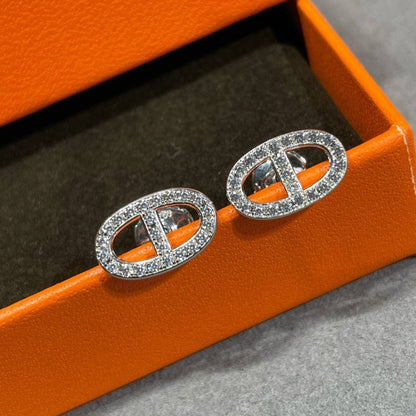 [LUXORA]HM FULL DIAMOND PIG NOSE STUD EARRINGS