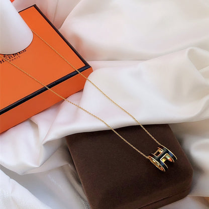 [LUXORA]HM CLIC BLACK ENAMEL GOLD NECKLACE