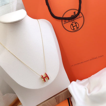 [LUXORA]HM CLIC RED ENAMEL GOLD NECKLACE