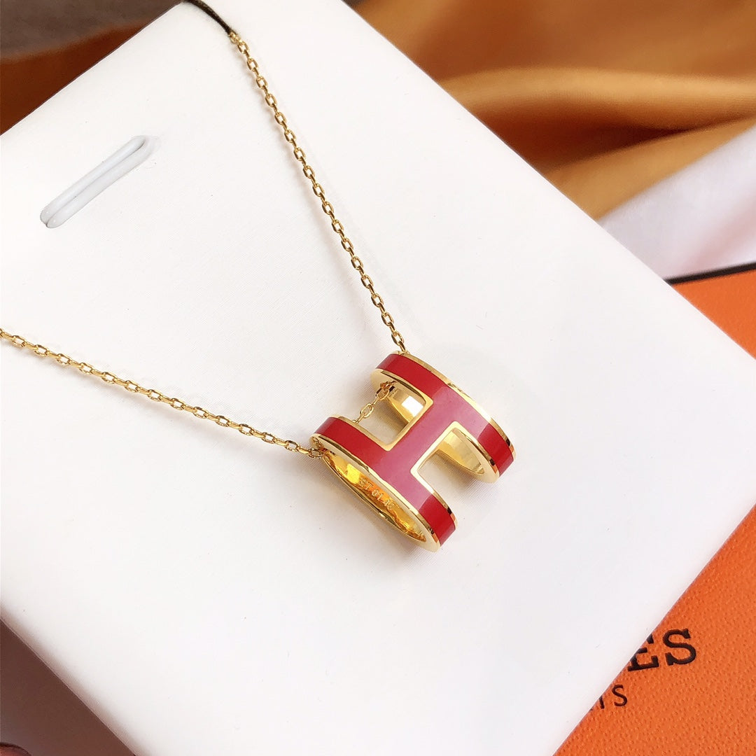 [LUXORA]HM CLIC RED ENAMEL GOLD NECKLACE