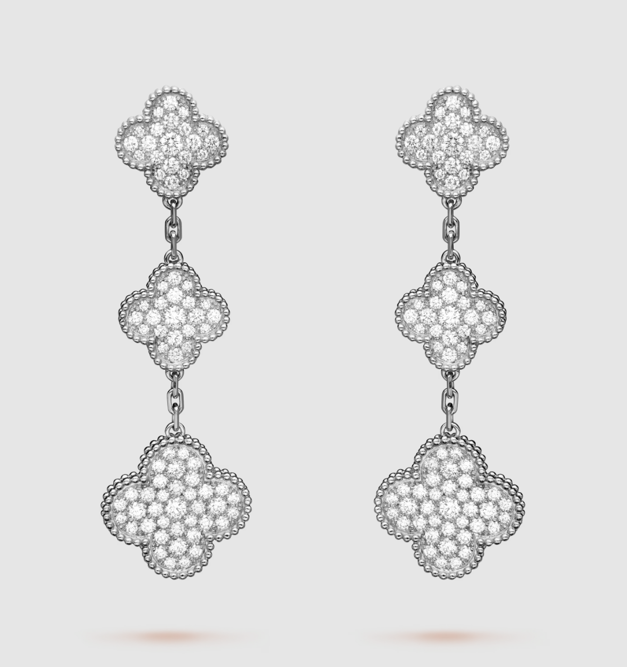 [LUXORA]CLOVER 3 MOTIF DIAMOND SILVER DROP EARRINGS