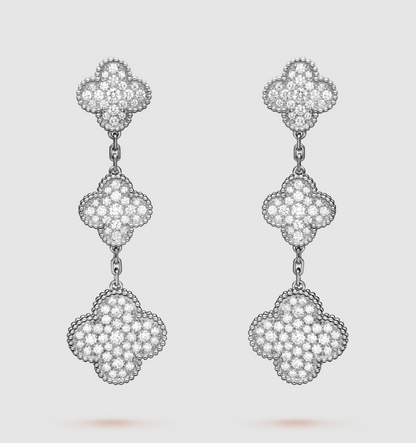 [LUXORA]CLOVER 3 MOTIF DIAMOND SILVER DROP EARRINGS