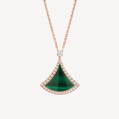[LUXORA]DREAM MALACHITE DIAMOND PAVED PINK GOLD NECKLACE