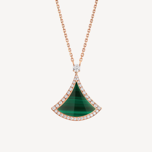 [LUXORA]DREAM MALACHIT DIAMANT PAVÉ ROSÉGOLD HALSKETTE
