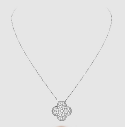 [LUXORA]CLOVER 25MM LARGE PENDANT DIAMOND PAVED SILVER NECKLACE