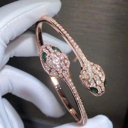 [LUXORA]SERPENTI BRACELET PINK GOLD MALACHITE DIAMOND DOUBLE SNAKE