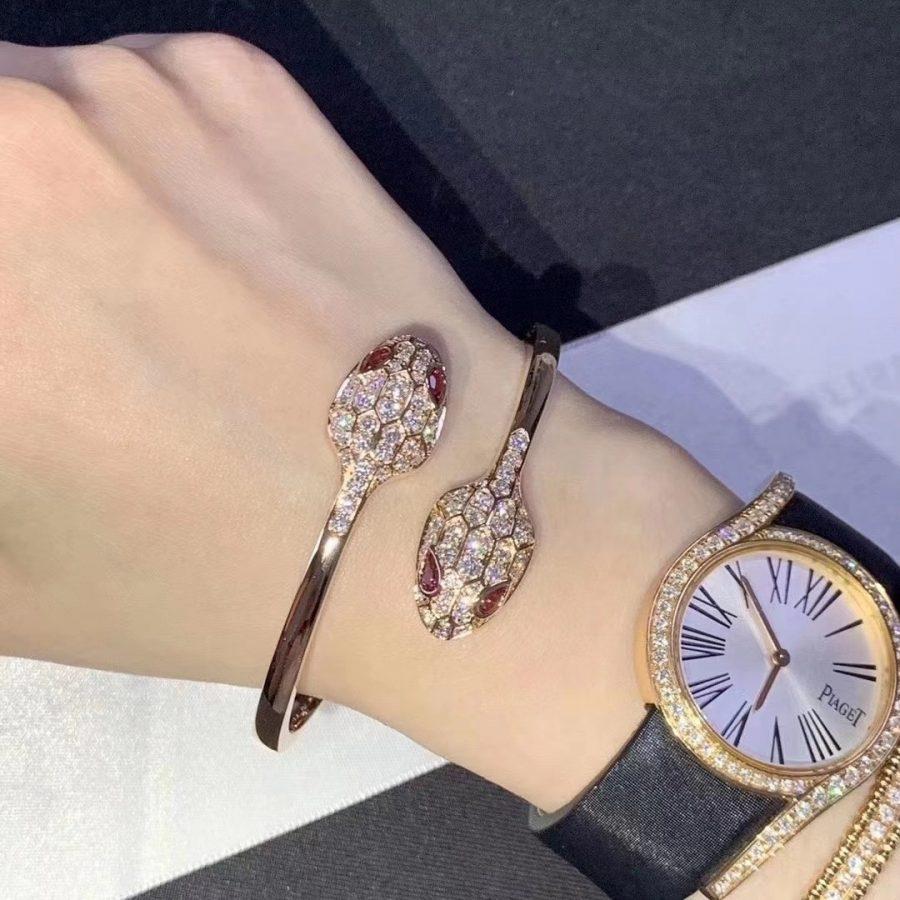 [LUXORA]SERPENTI BRACELET PINK GOLD DIAMOND DOUBLE SNAKE