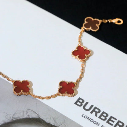 [LUXORA] CLOVER 5 MOTIF RED CORNELIAN BRACELET COLLECTION