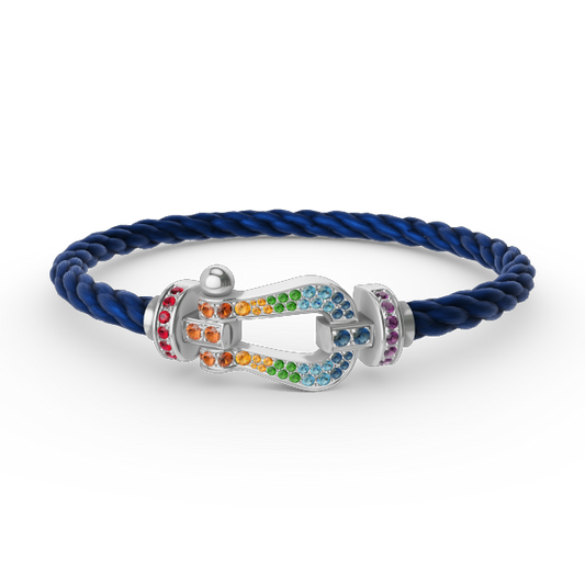 [LUXORA]FORC GROSSES HUFEISEN FARBIGES DIAMANTENARMBAND SILBER