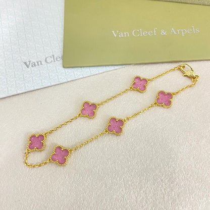 [⭐JeweliWhal]2026 NEW CLOVER 6 MOTIF BUBBLE PINK ENAMEL BRACELET