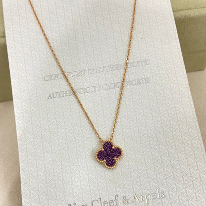 [⭐JeweliWhal]NEW 15MM PURPLE SAND-GOLD FOUR-LEAF CLOVER NECKLACE