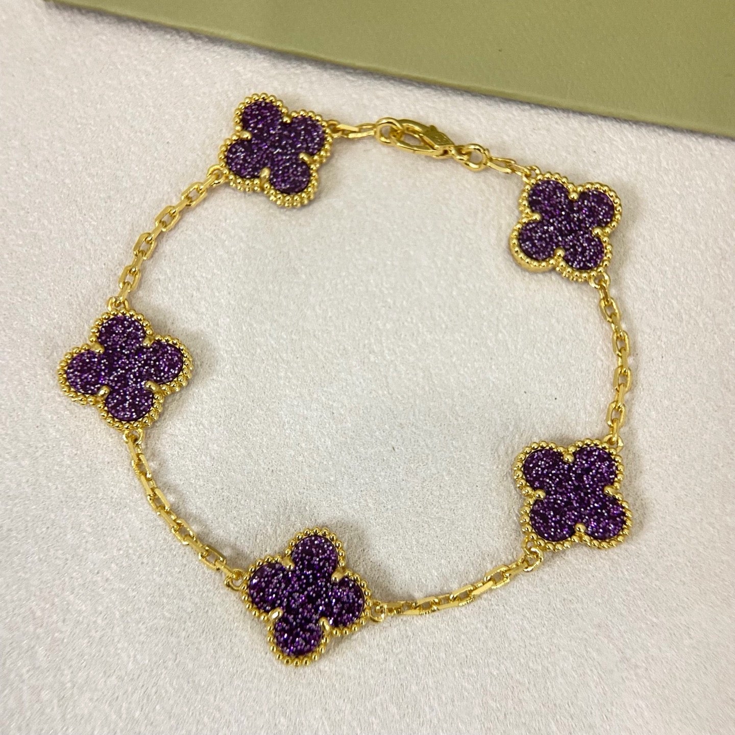 [⭐JeweliWhal]NEW PURPLE SAND-GOLD FOUR-LEAF CLOVER 5-FLOWER BRACELET