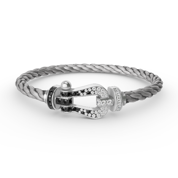 [LUXORA]FORCE LARGE HORSESHOE BLACK WHITE DIAMOND BRACELET SILVER