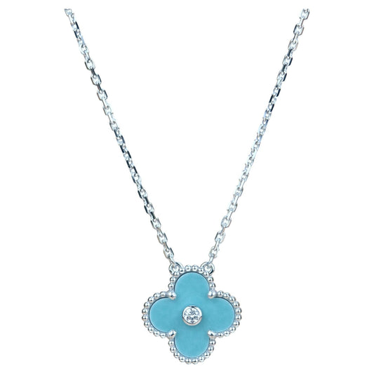 [LUXORA]CLOVER 15MM DIAMANT SVRES PORZELLAN HALSKETTE SILBER