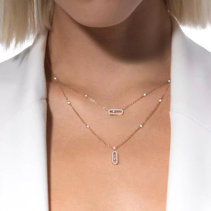 [LUXORA]2 Rows Rose Gold Diamond Pave_ Necklace Move Uno
