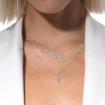 [LUXORA]2 Rows Rose Gold Diamond Pave_ Necklace Move Uno