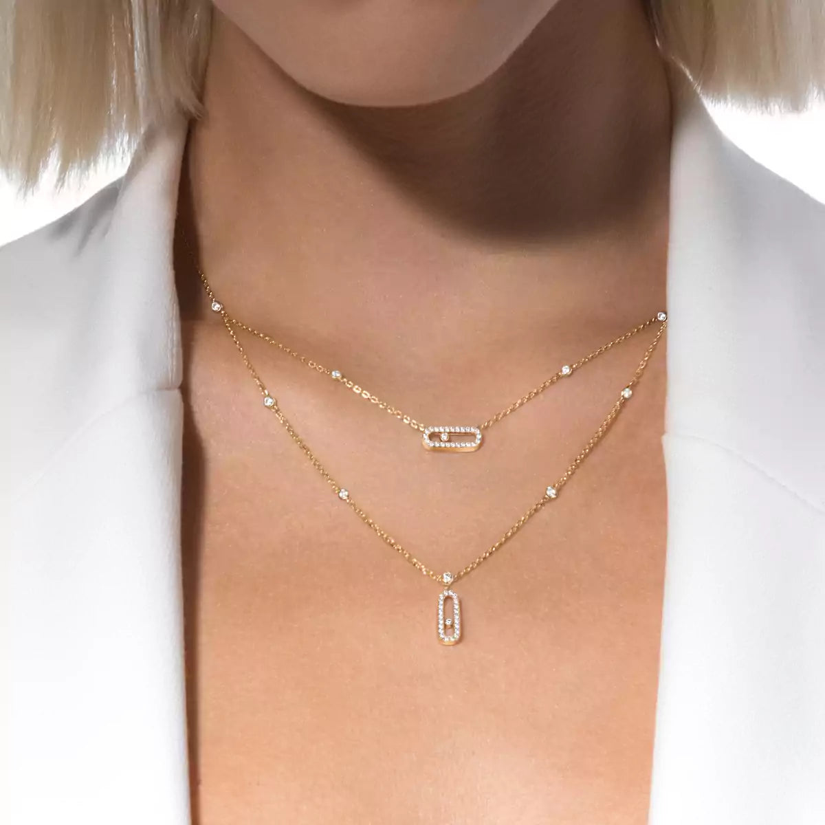 [LUXORA]2 Rows Rose Gold Diamond Pave_ Necklace Move Uno
